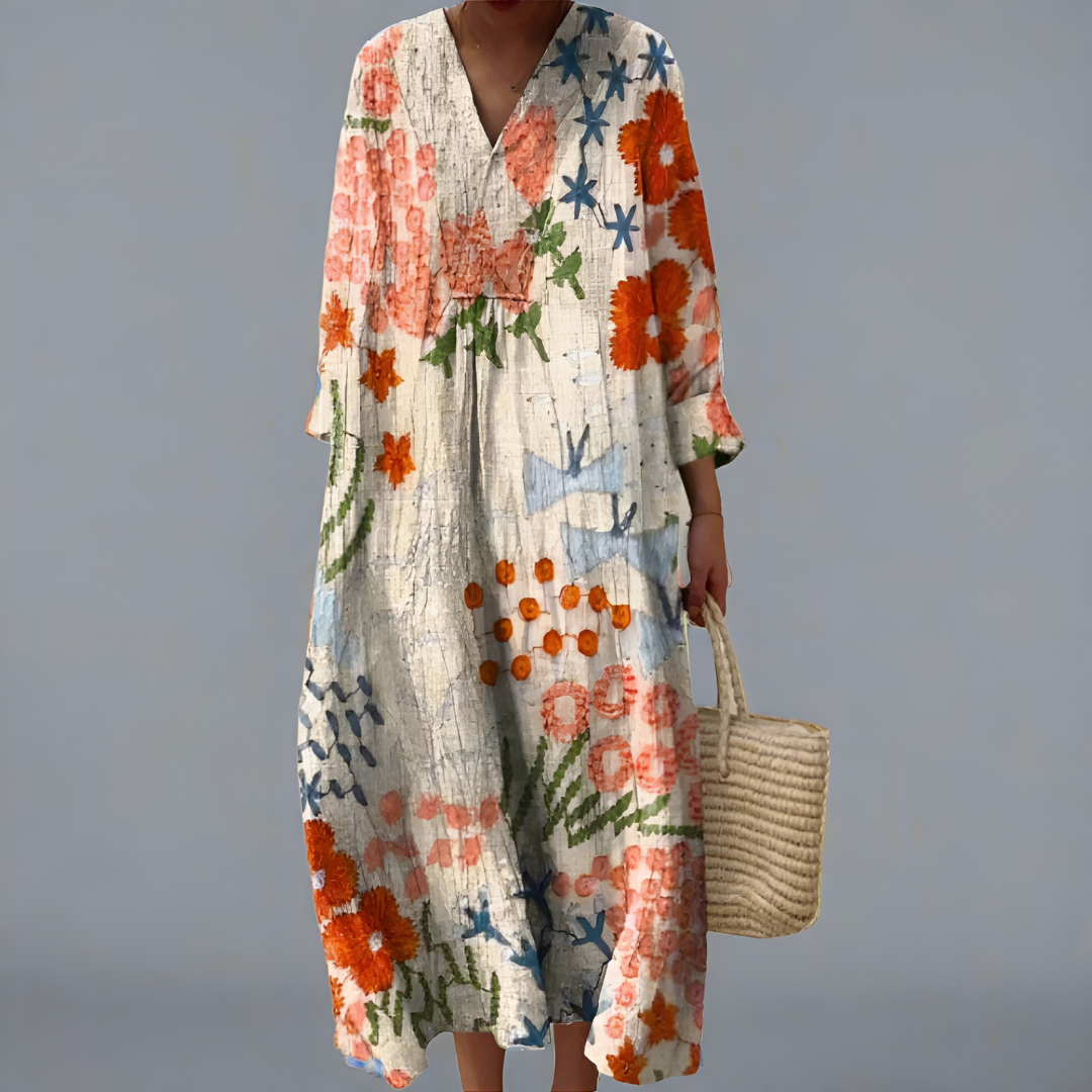 Amy - Botanical Print Midi Dress